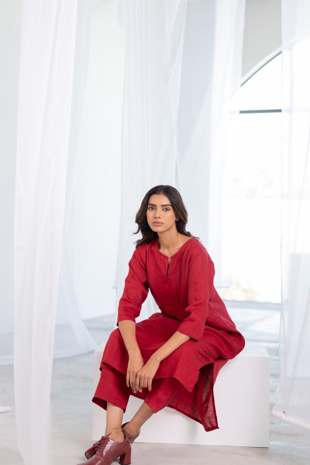 Garnet Adorned Linen Kurta - CiceroniKurta, Everyday WearSilai Studio
