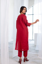 Garnet Adorned Linen Kurta - CiceroniKurta, Everyday WearSilai Studio