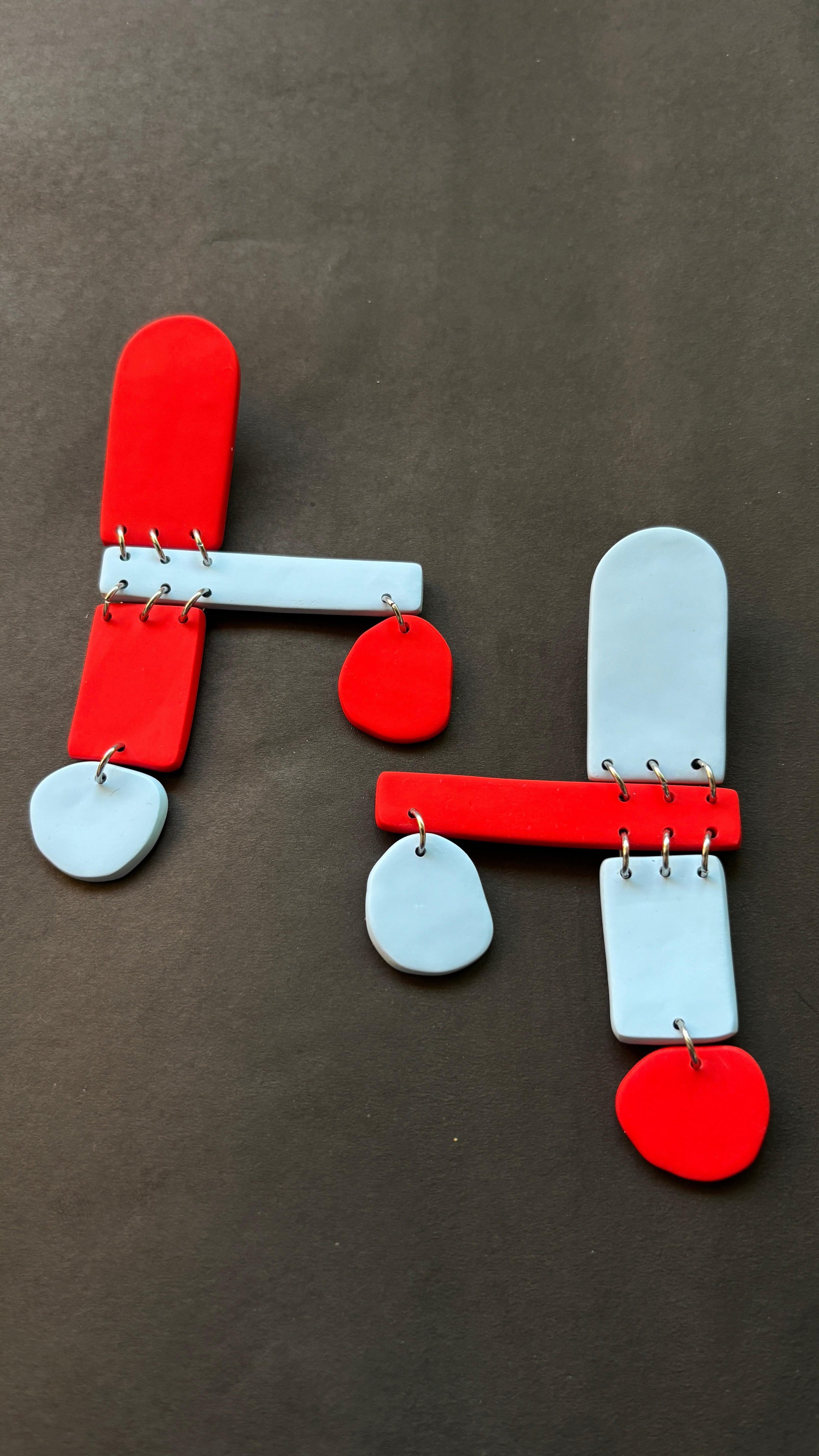 Geomet - Red and Pale Blue - CiceroniEarringsColoured Ears