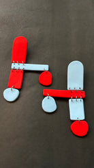 Geomet - Red and Pale Blue - CiceroniEarringsColoured Ears