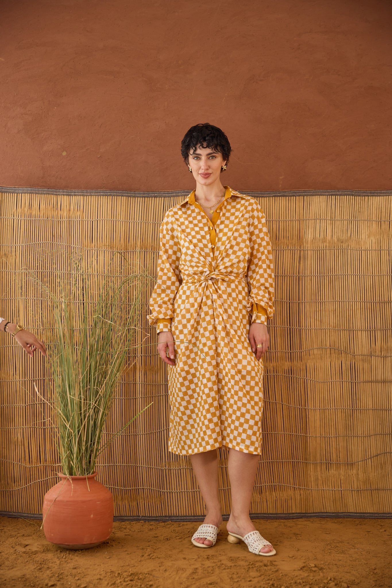 Golden Hour Gingham Shirt Dress - CiceroniDressesTaro