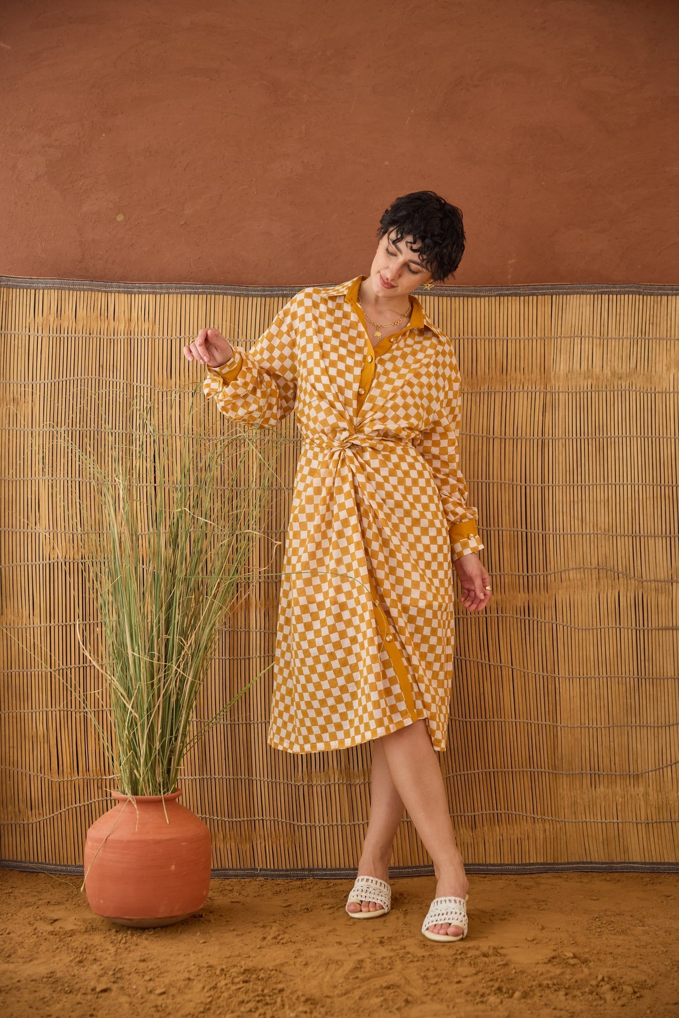 Golden Hour Gingham Shirt Dress - CiceroniDressesTaro