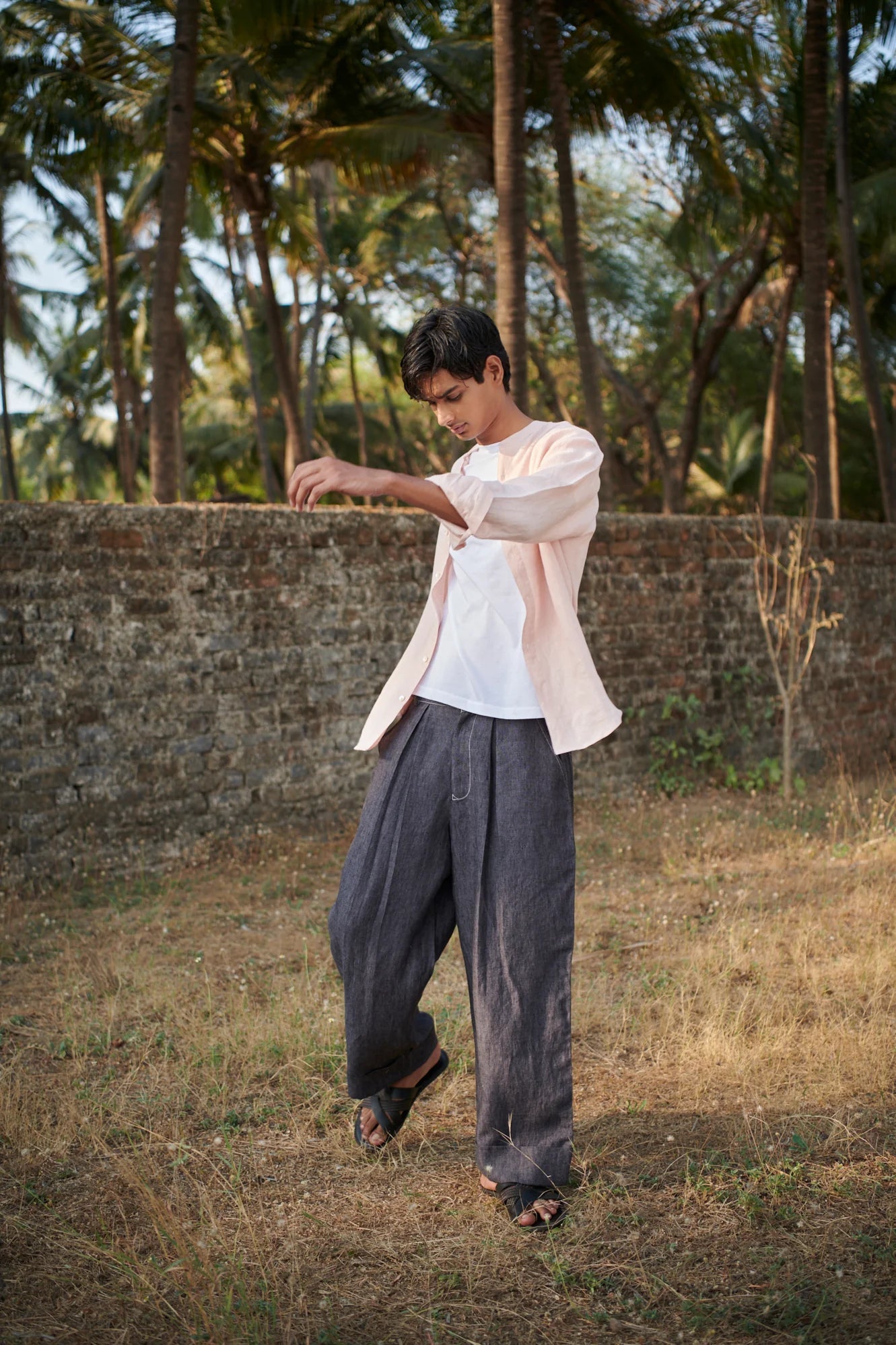 Graphite Linen Denim Men's Baggy Pants - CiceroniPantsSaphed