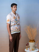 Grazing Sheep Orange - Hand Embroidered Unisex Printed Linen Shirt - CiceroniShirtsCultura Studio