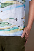 Grazing Sheep Yellow - Hand Embroidered Unisex Printed Linen Shirt - CiceroniShirtsCultura Studio