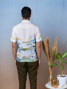 Grazing Sheep Yellow - Hand Embroidered Unisex Printed Linen Shirt - CiceroniShirtsCultura Studio