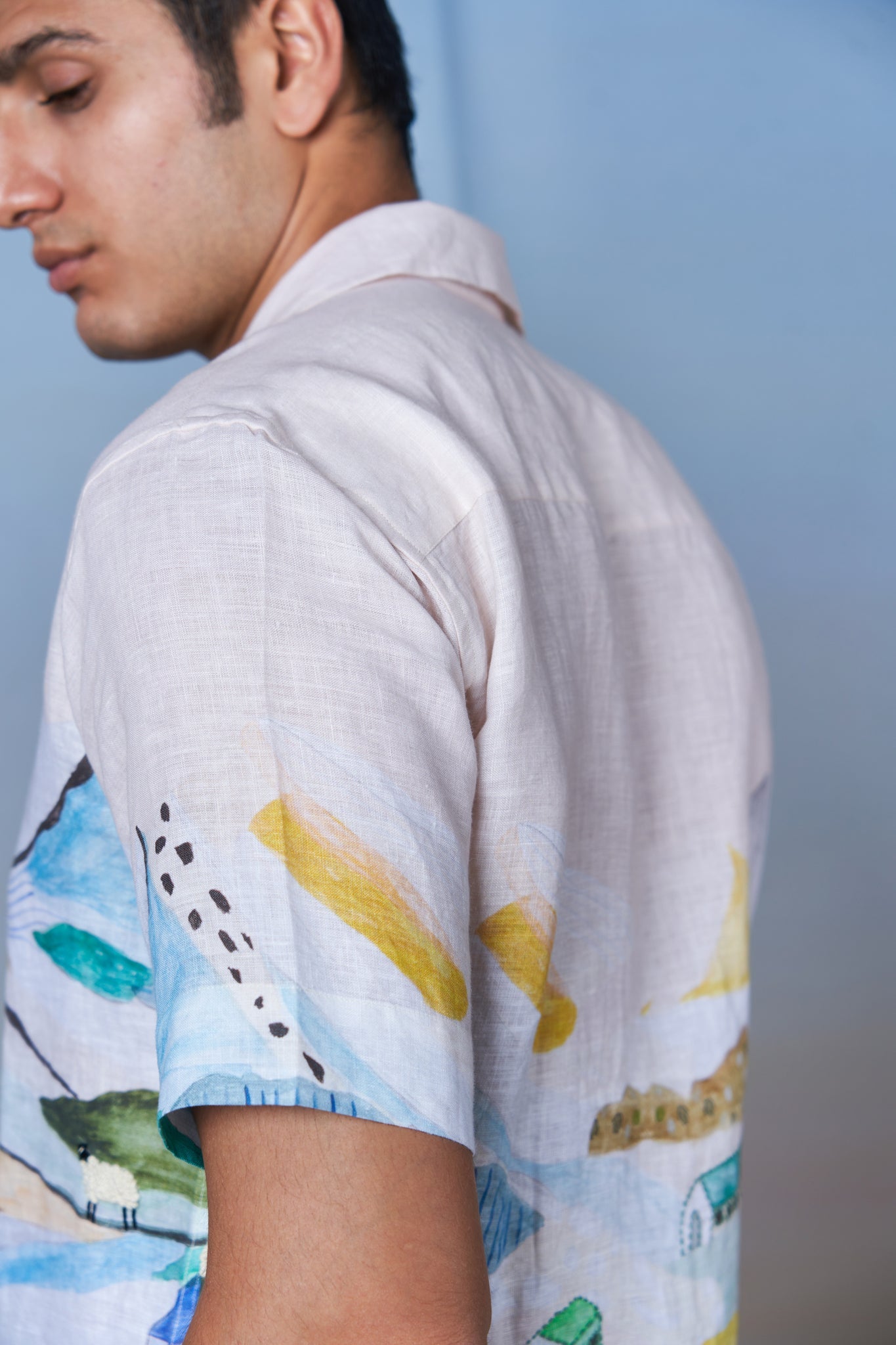 Grazing Sheep Yellow - Hand Embroidered Unisex Printed Linen Shirt - CiceroniShirtsCultura Studio