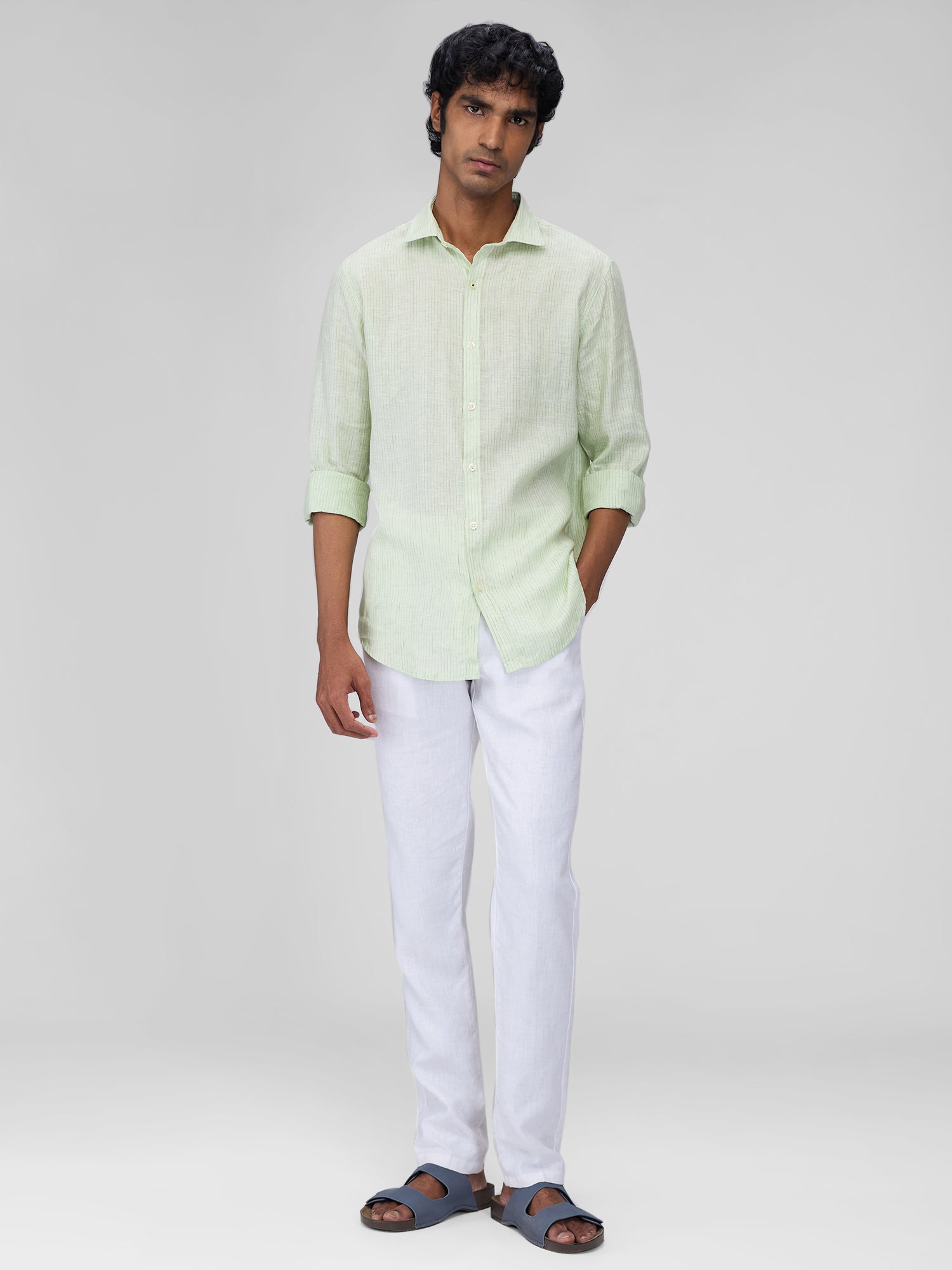 Green 100% Linen Stripes Shirt - CiceroniMen Shirtsbhrāta