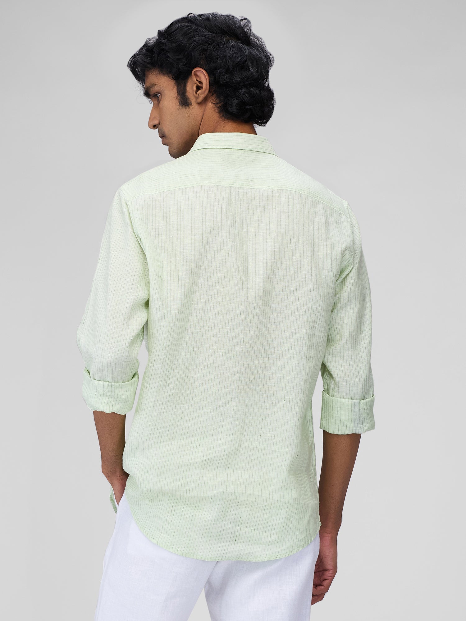 Green 100% Linen Stripes Shirt - CiceroniMen Shirtsbhrāta