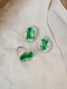 Green and White Pinched Earrings and Ring - CiceroniEarrings - RingBoundless by Shilpi