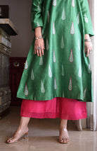 Green Chanderi Kurta with Rani Pink Chanderi Pyjama - CiceroniKurta Set, Festive wearHouse of Moxa