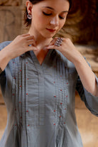 Grey Dune Kurta Set with Maroon Ajrakh Dupatta - CiceroniKurta Set, Everyday WearMaidaan