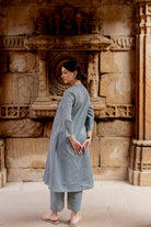 Grey Dune Kurta Set with Maroon Ajrakh Dupatta - CiceroniKurta Set, Everyday WearMaidaan