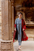 Grey Dune Kurta Set with Maroon Ajrakh Dupatta - CiceroniKurta Set, Everyday WearMaidaan