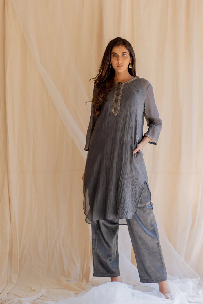 Grey Gul Seedh Kurta Set - CiceroniKurta Set, Festive WearNirjara