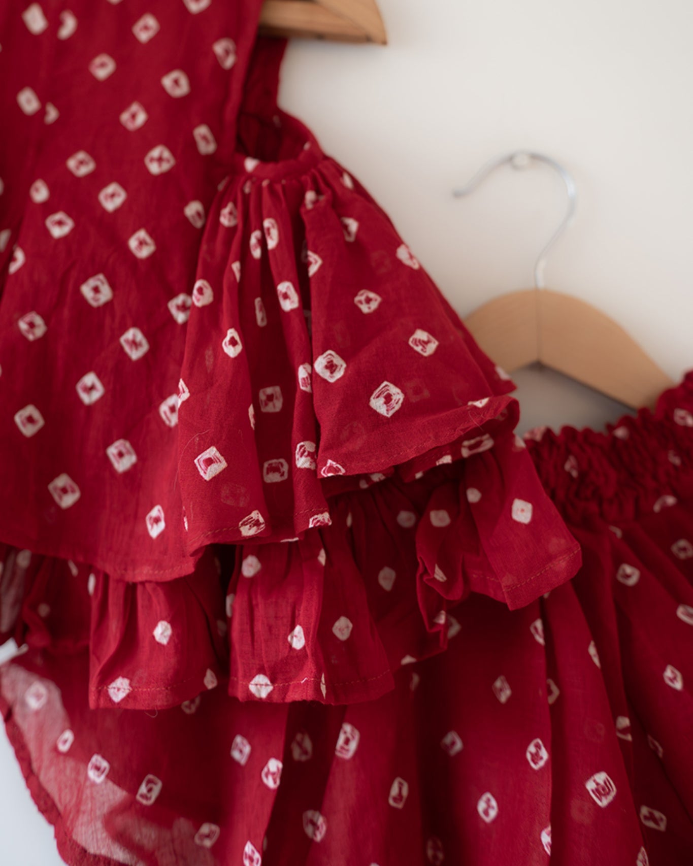 Gulal Cotton Red Bandhani Flowy Top and Skirt Coord Set - CiceroniLehenga SetLove The World Today