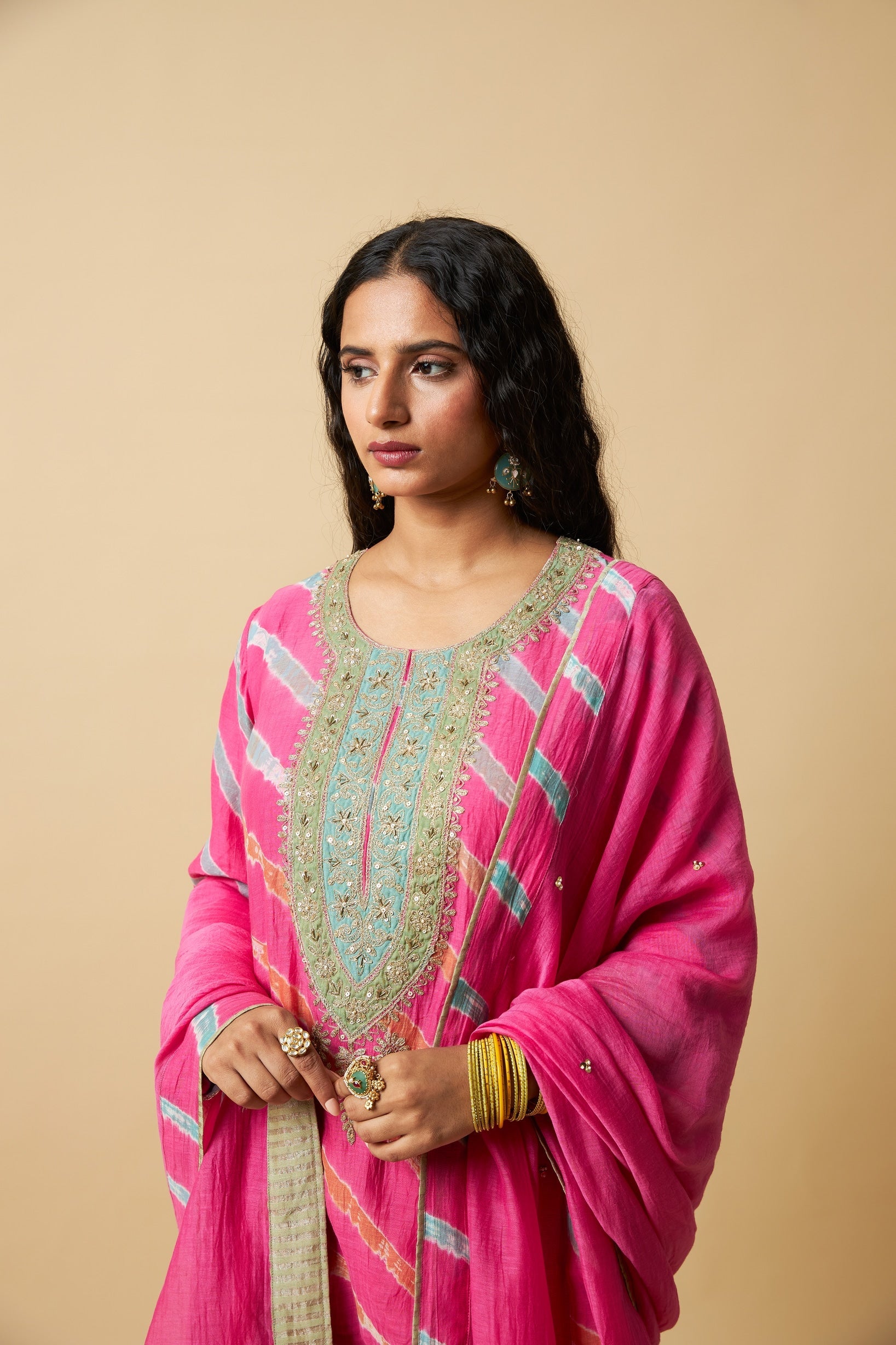 Gulnaar Gulabi Embroidered Kurta Set- Set of 3 - CiceroniKurta Set, Festive WearPants and Pajamas