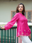 Gulnaar Pink Khadi Handwoven Jamdani Cotton Top - CiceroniTopsSutra Art of Clothing
