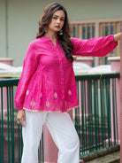 Gulnaar Pink Khadi Handwoven Jamdani Cotton Top - CiceroniTopsSutra Art of Clothing