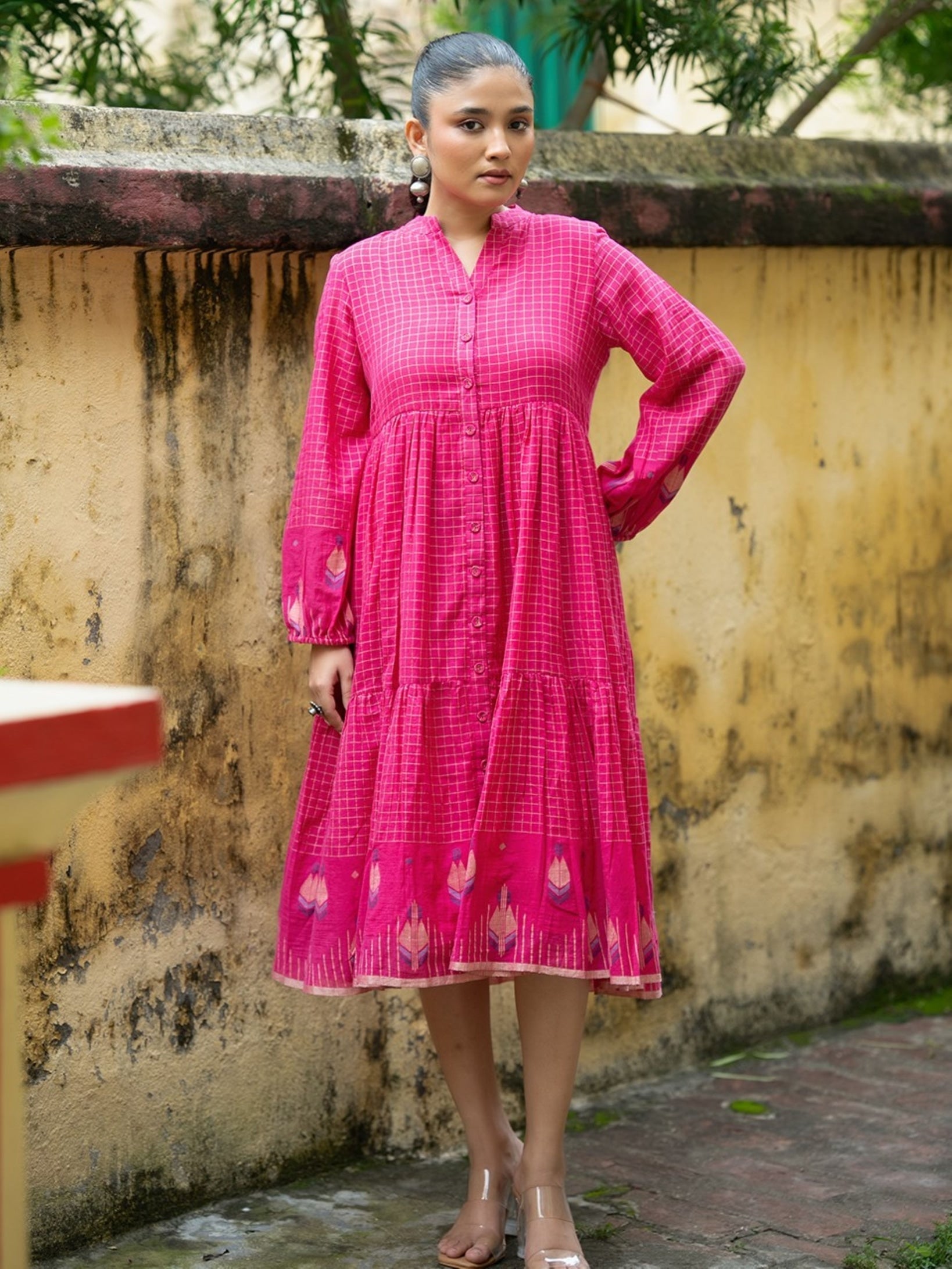 Gulnaar Pink Khadi Jamdani Handwoven Pure Cotton Dress - CiceroniDressesSutra Art of Clothing