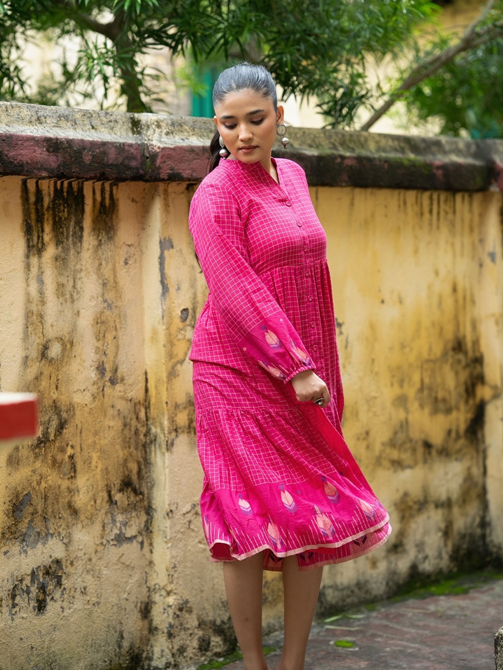 Gulnaar Pink Khadi Jamdani Handwoven Pure Cotton Dress - CiceroniDressesSutra Art of Clothing