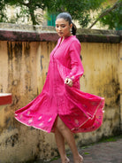 Gulnaar Pink Khadi Jamdani Handwoven Pure Cotton Dress - CiceroniDressesSutra Art of Clothing
