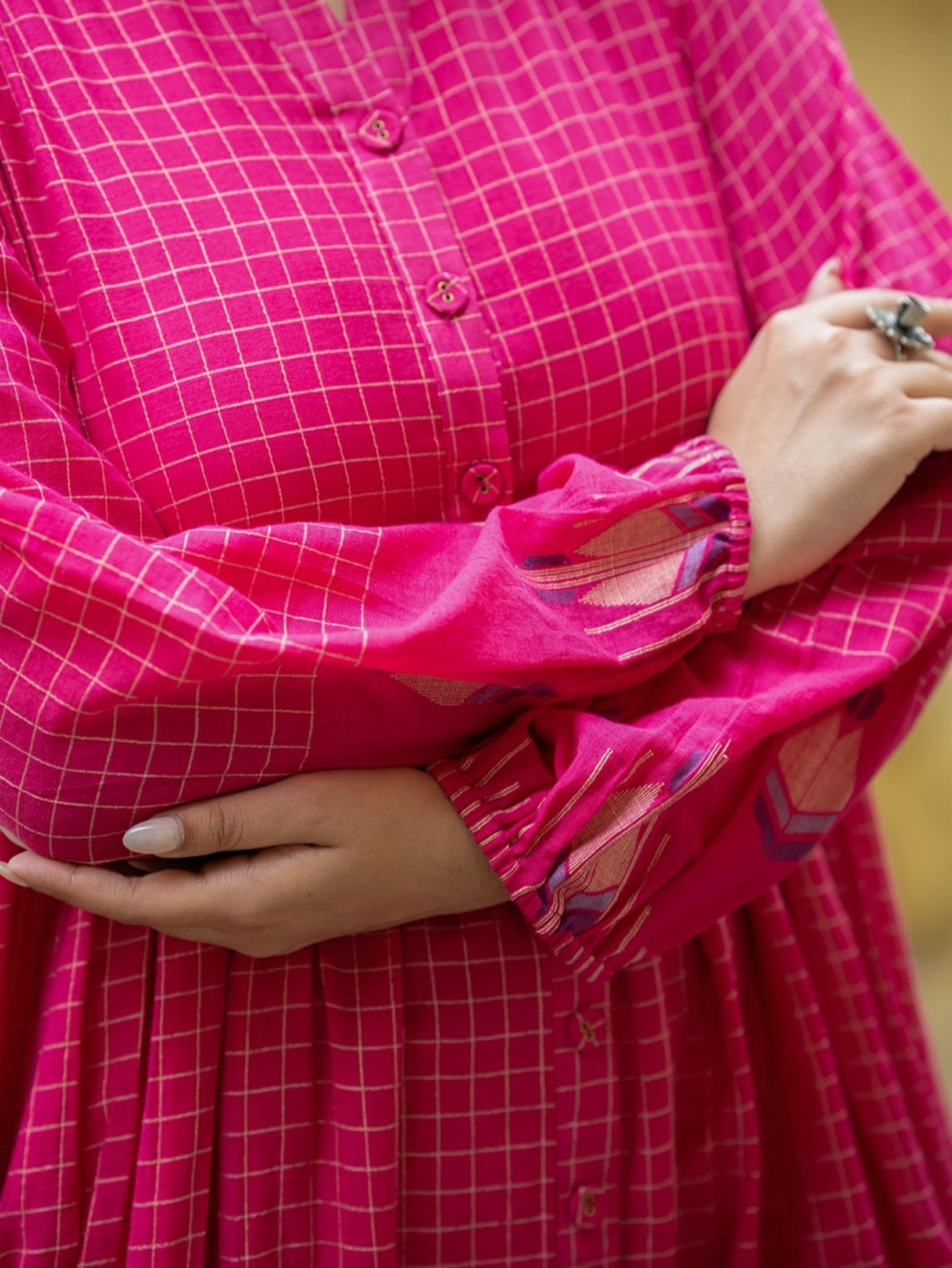 Gulnaar Pink Khadi Jamdani Handwoven Pure Cotton Dress - CiceroniDressesSutra Art of Clothing