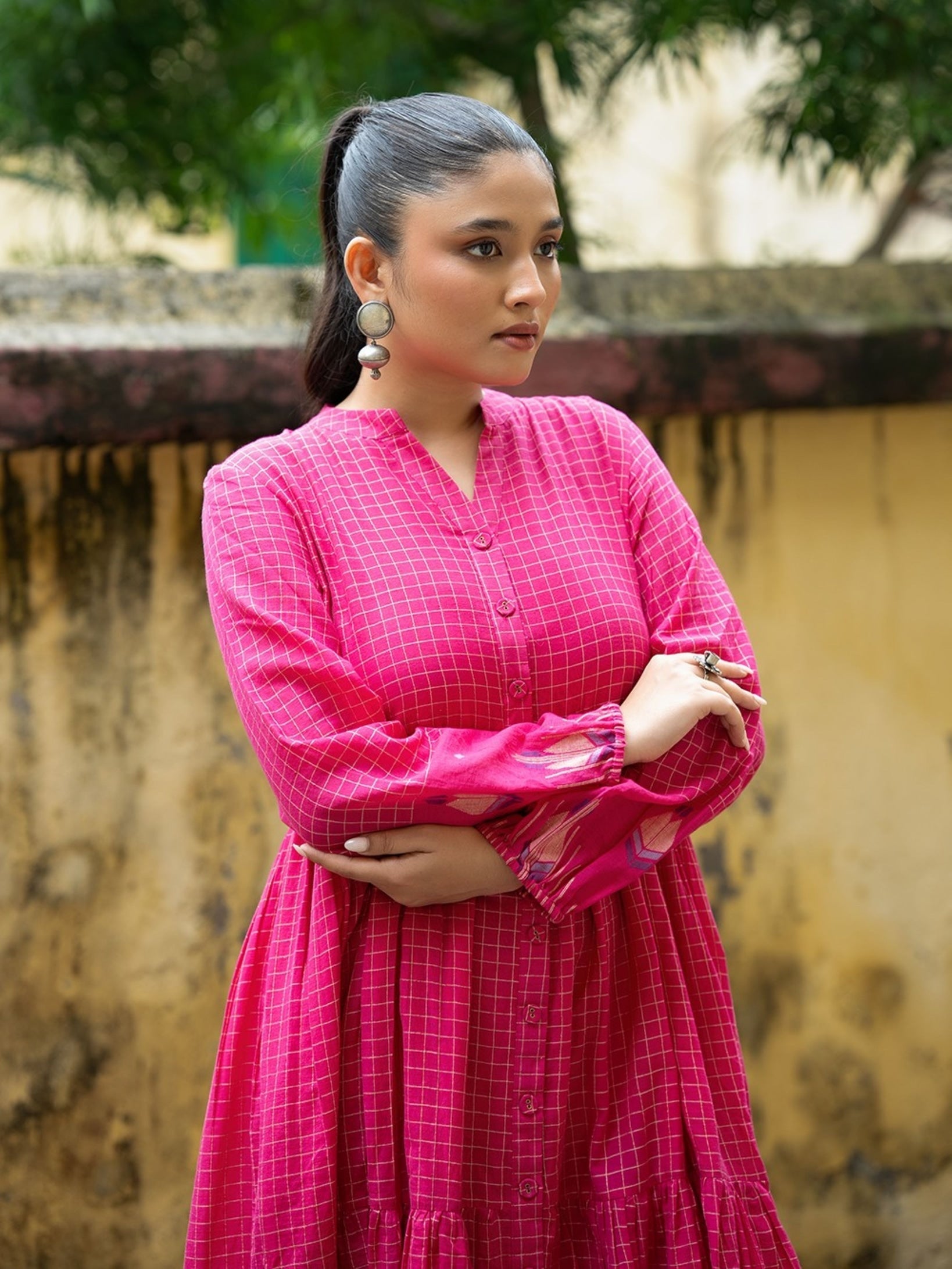 Gulnaar Pink Khadi Jamdani Handwoven Pure Cotton Dress - CiceroniDressesSutra Art of Clothing