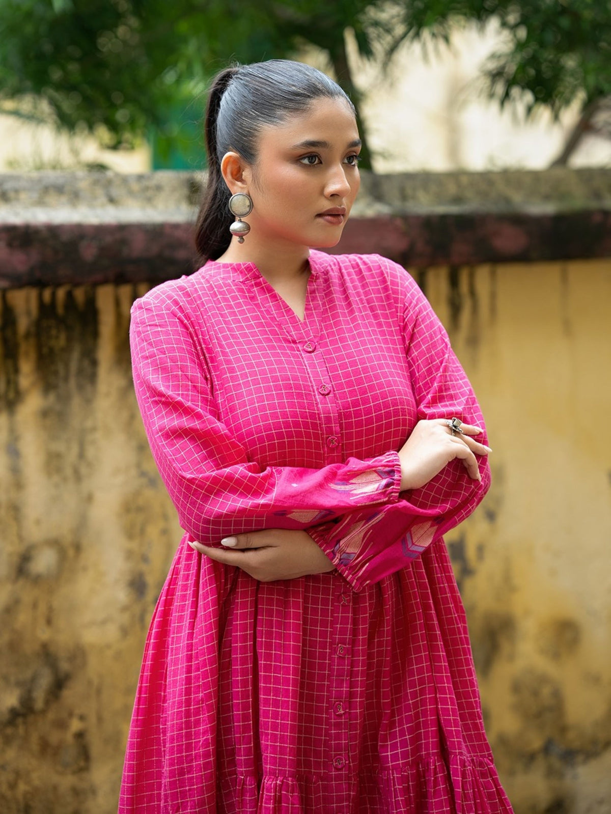 Gulnaar Pink Khadi Jamdani Handwoven Pure Cotton Dress - CiceroniDressesSutra Art of Clothing