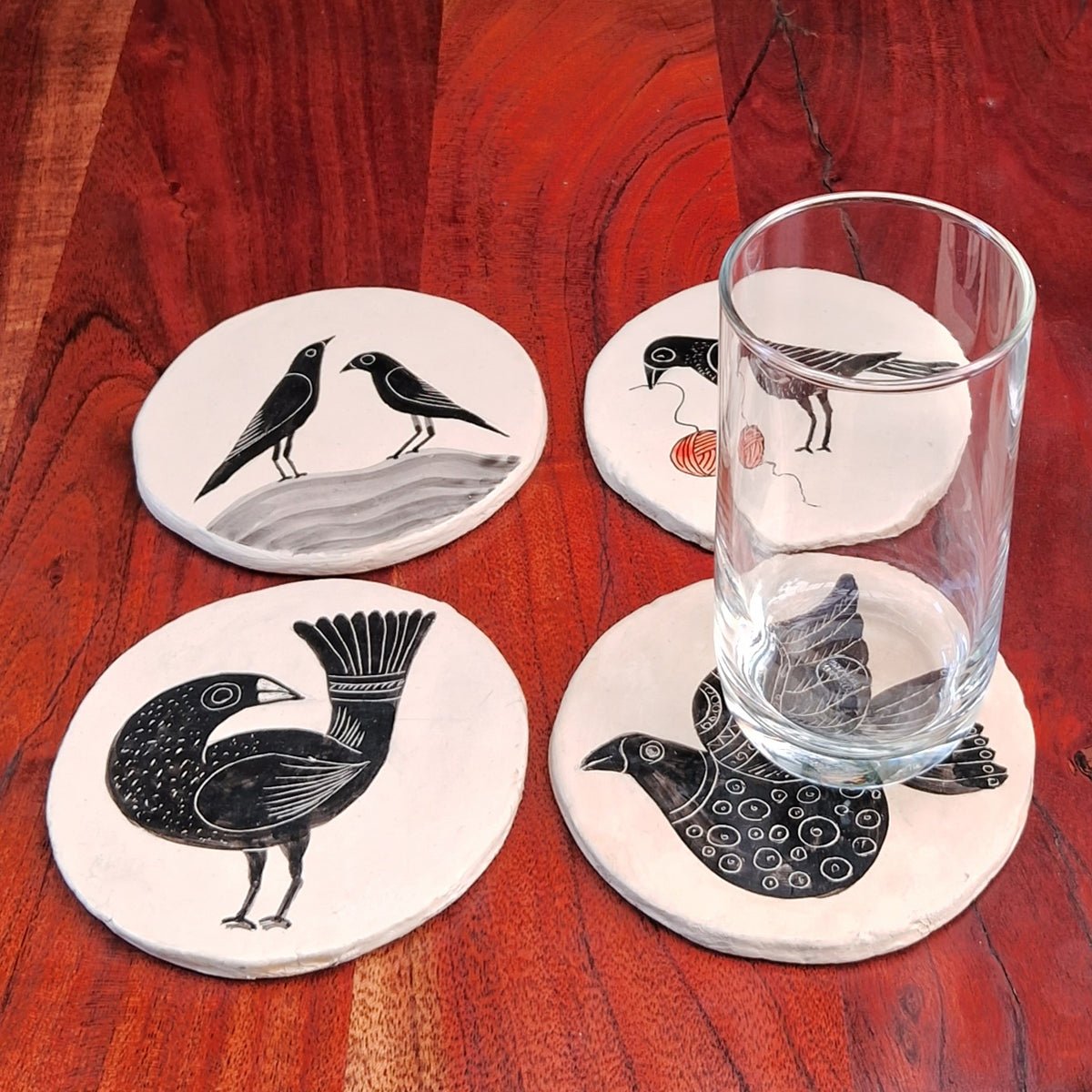 Hand - painted Bird Coasters - CiceroniCoastersAranya Earthcraft