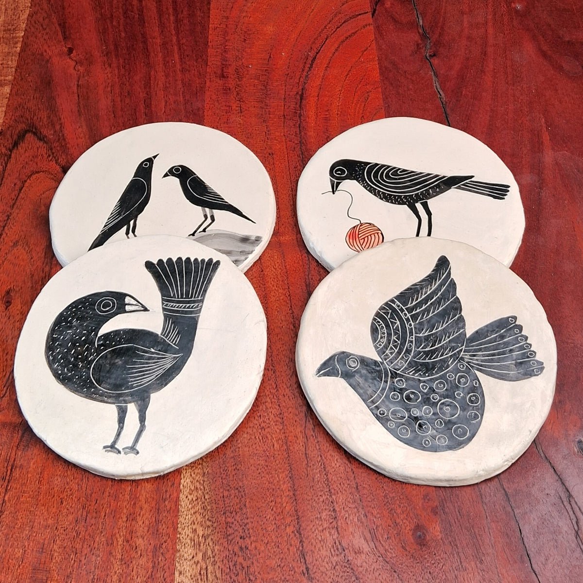 Hand - painted Bird Coasters - CiceroniCoastersAranya Earthcraft