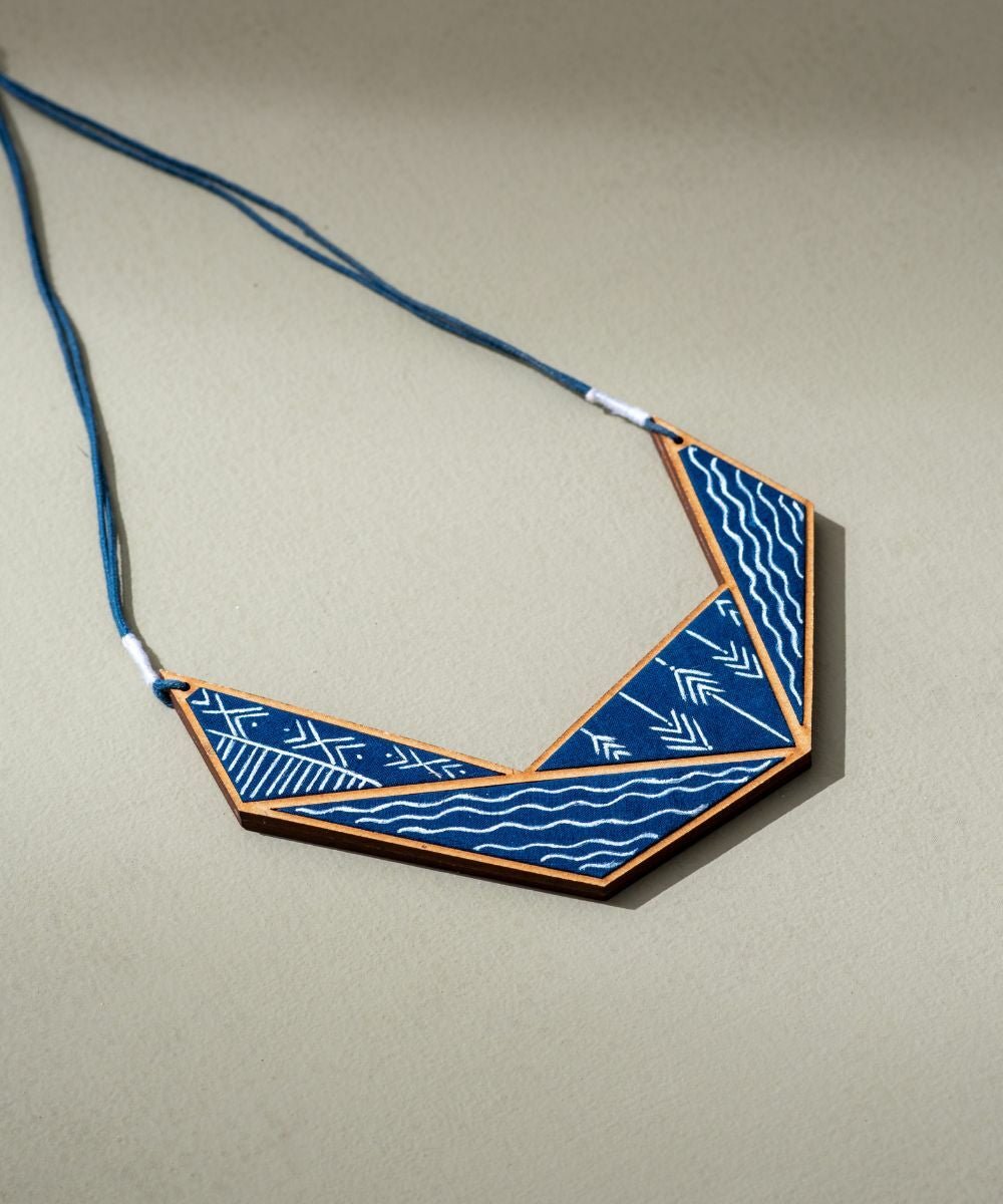 Hand Painted Blue Connecting Triangle Necklace - CiceroniNecklaceWhe by Abira