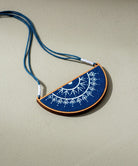 Hand Painted Blue Semi Circle Necklace - CiceroniNecklaceWhe by Abira