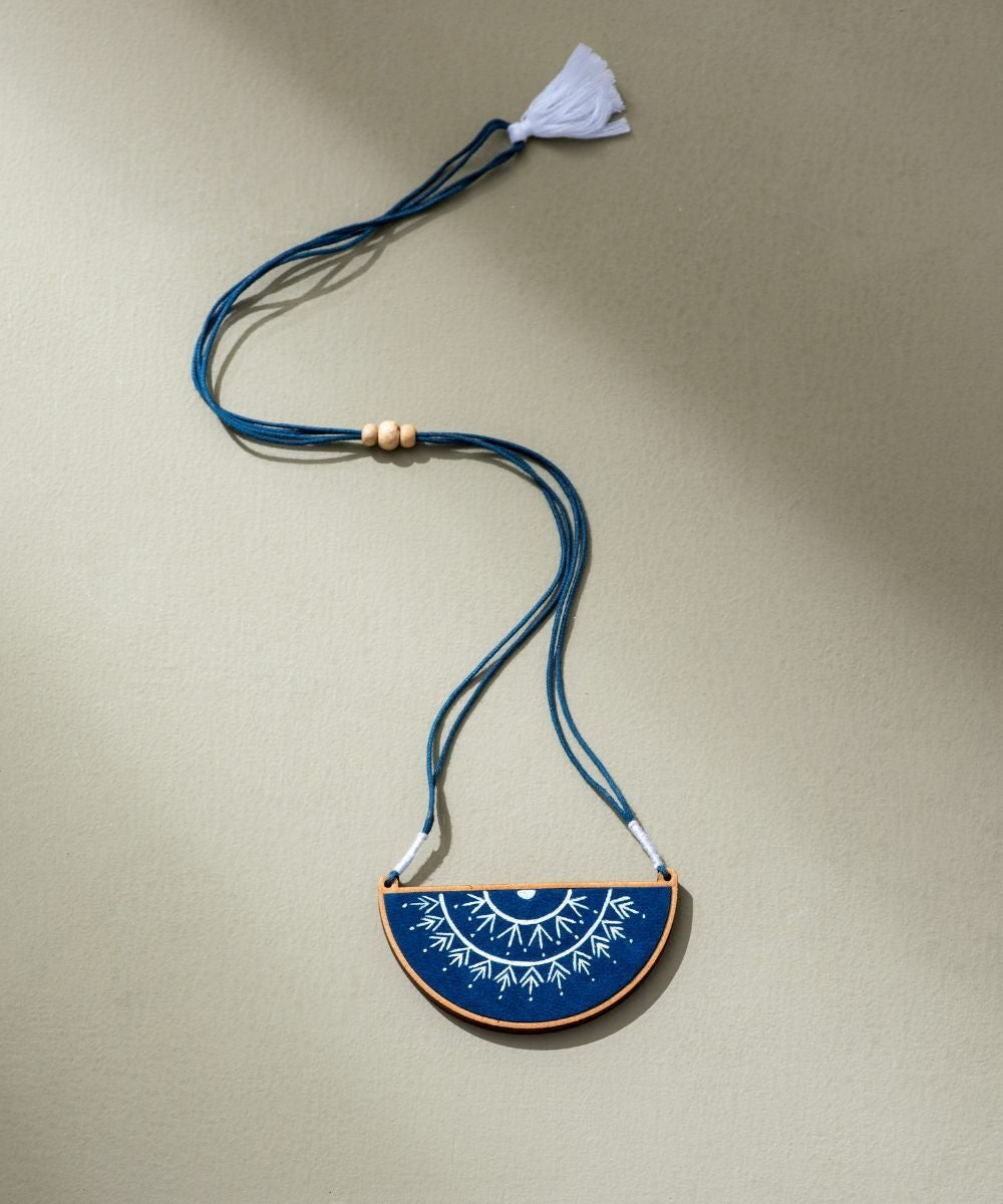 Hand Painted Blue Semi Circle Necklace - CiceroniNecklaceWhe by Abira