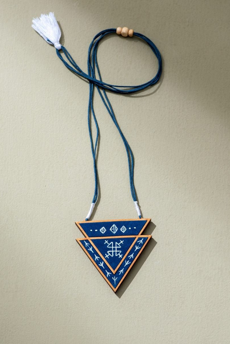 Hand Painted Blue Triangular Necklace - CiceroniNecklaceWhe by Abira