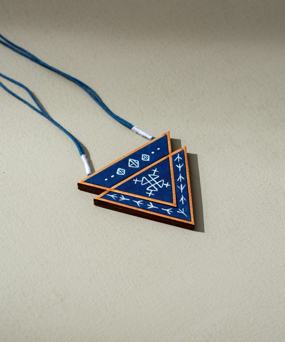 Hand Painted Blue Triangular Necklace - CiceroniNecklaceWhe by Abira