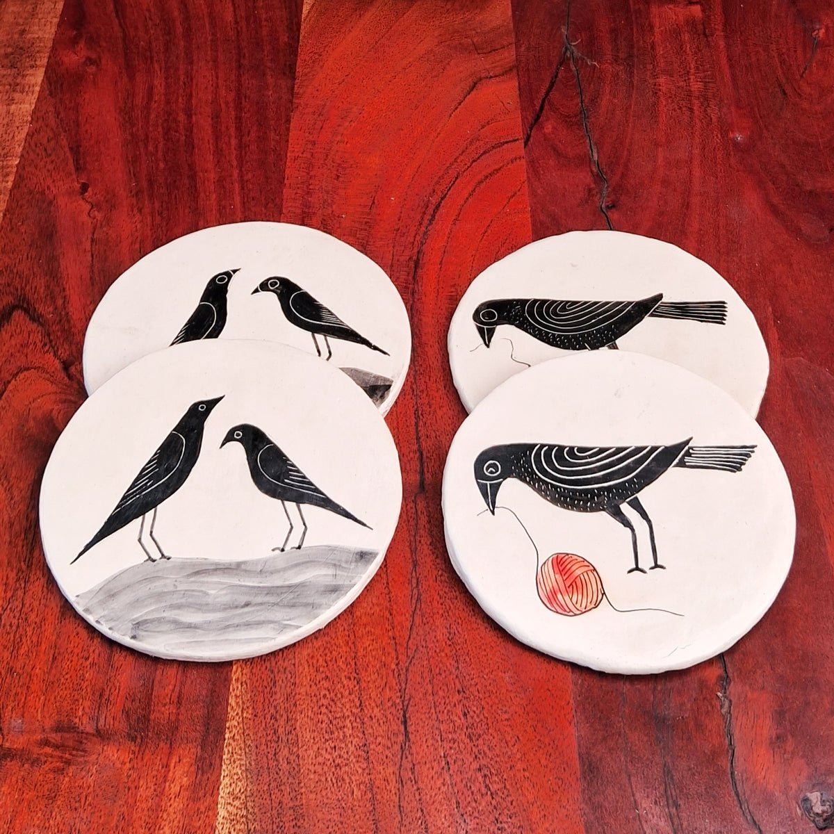 Hand - painted Couple Bird Coasters - CiceroniCoastersAranya Earthcraft