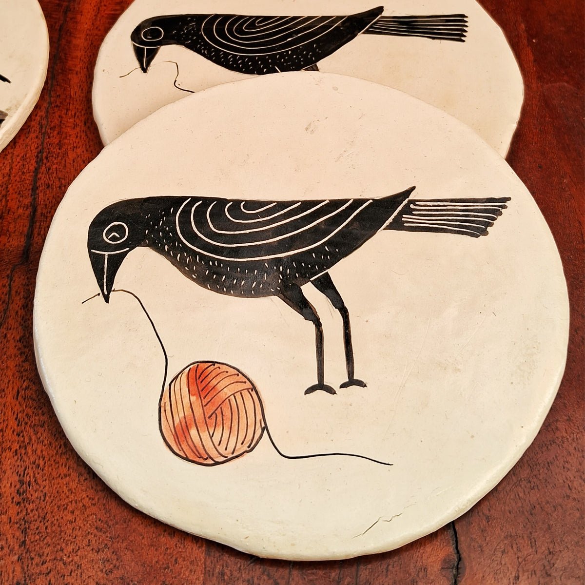 Hand - painted Couple Bird Coasters - CiceroniCoastersAranya Earthcraft