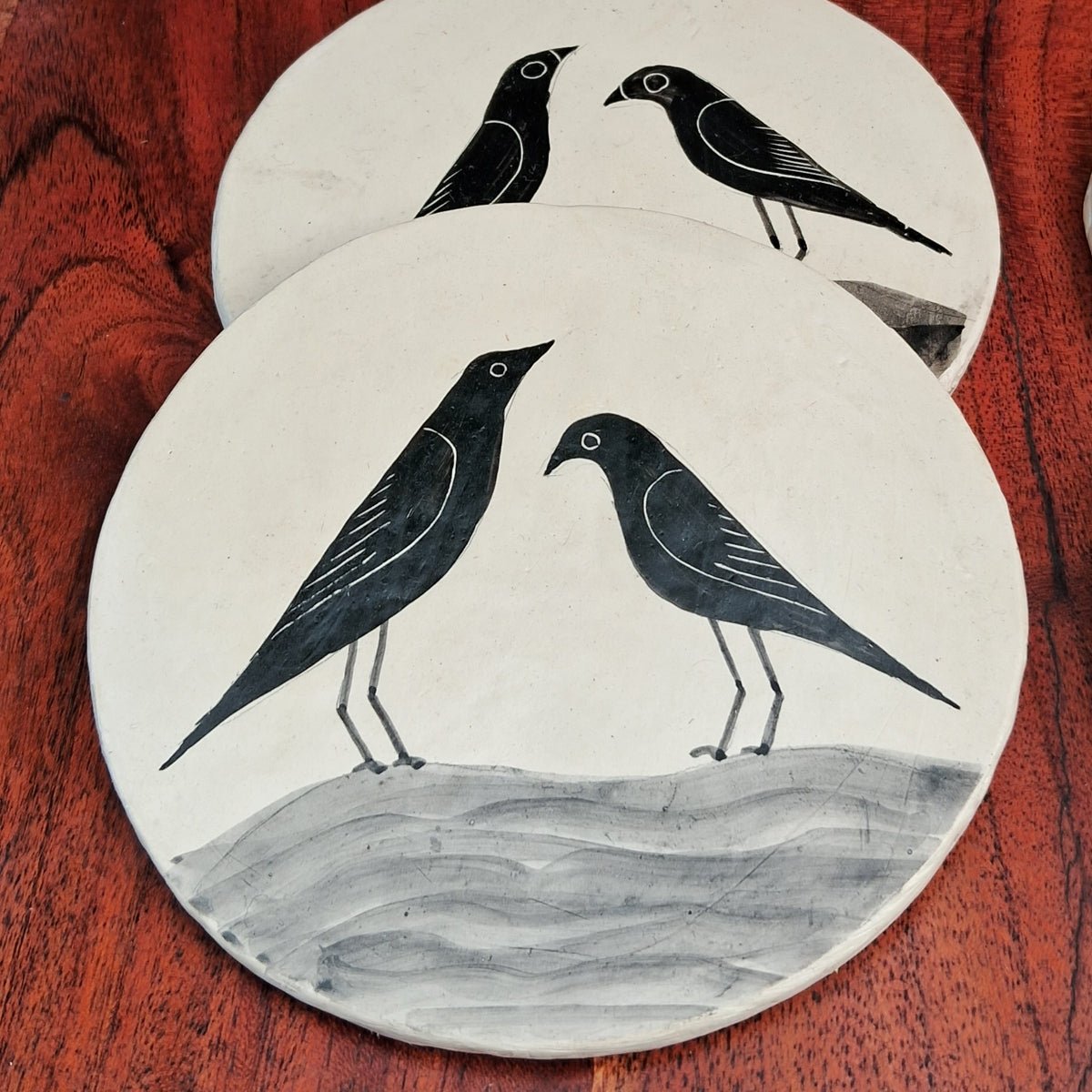 Hand - painted Couple Bird Coasters - CiceroniCoastersAranya Earthcraft