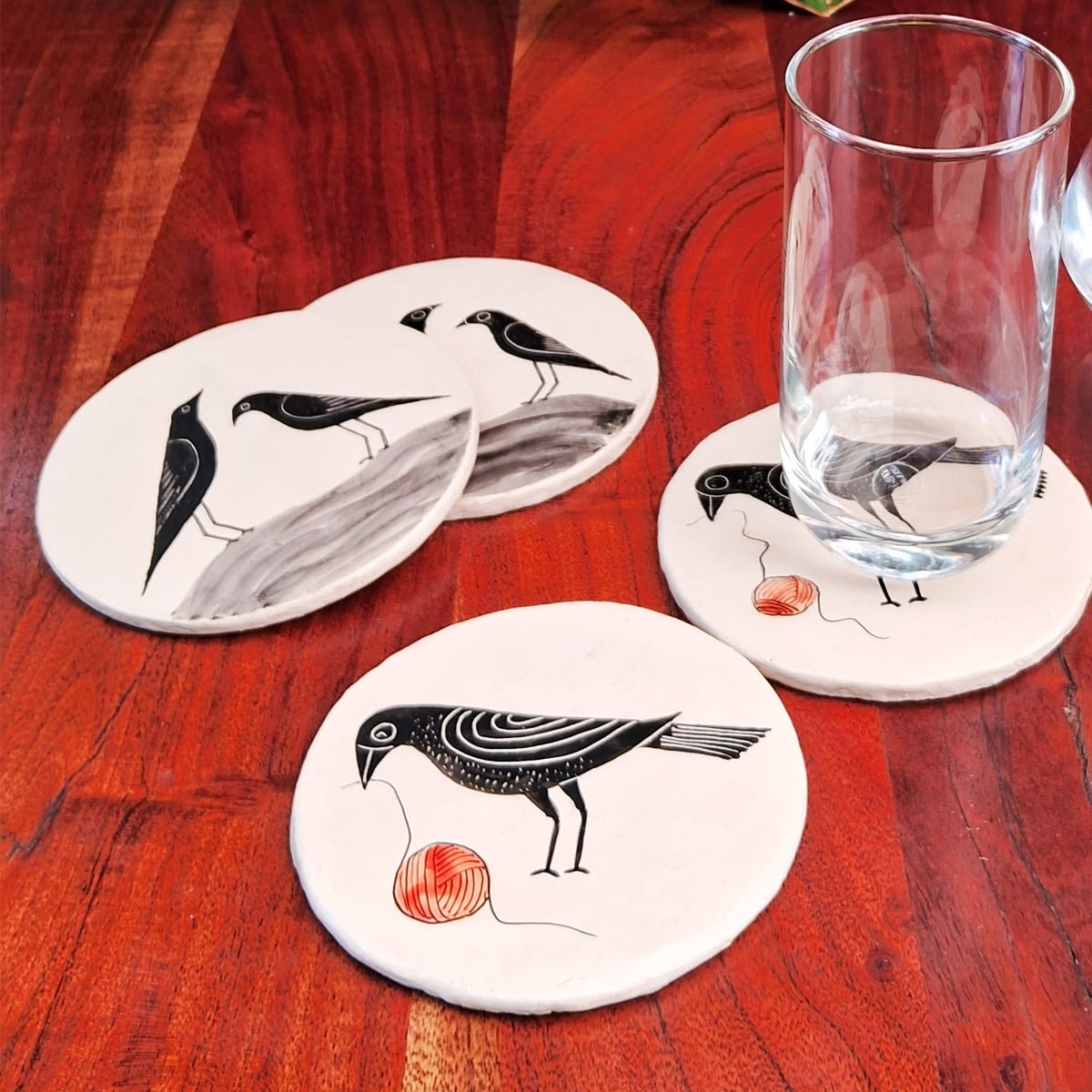 Hand - painted Couple Bird Coasters - CiceroniCoastersAranya Earthcraft