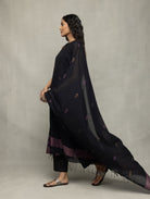 Handloom Black Pure Cotton Yantra Zari Jamdani Kurta Set With Dupatta - CiceroniKurta Set, Everyday WearSutra Art of Clothing