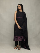 Handloom Black Pure Cotton Yantra Zari Jamdani Kurta Set With Dupatta - CiceroniKurta Set, Everyday WearSutra Art of Clothing