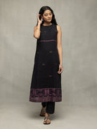 Handloom Black Pure Cotton Yantra Zari Jamdani Kurta Set With Dupatta - CiceroniKurta Set, Everyday WearSutra Art of Clothing