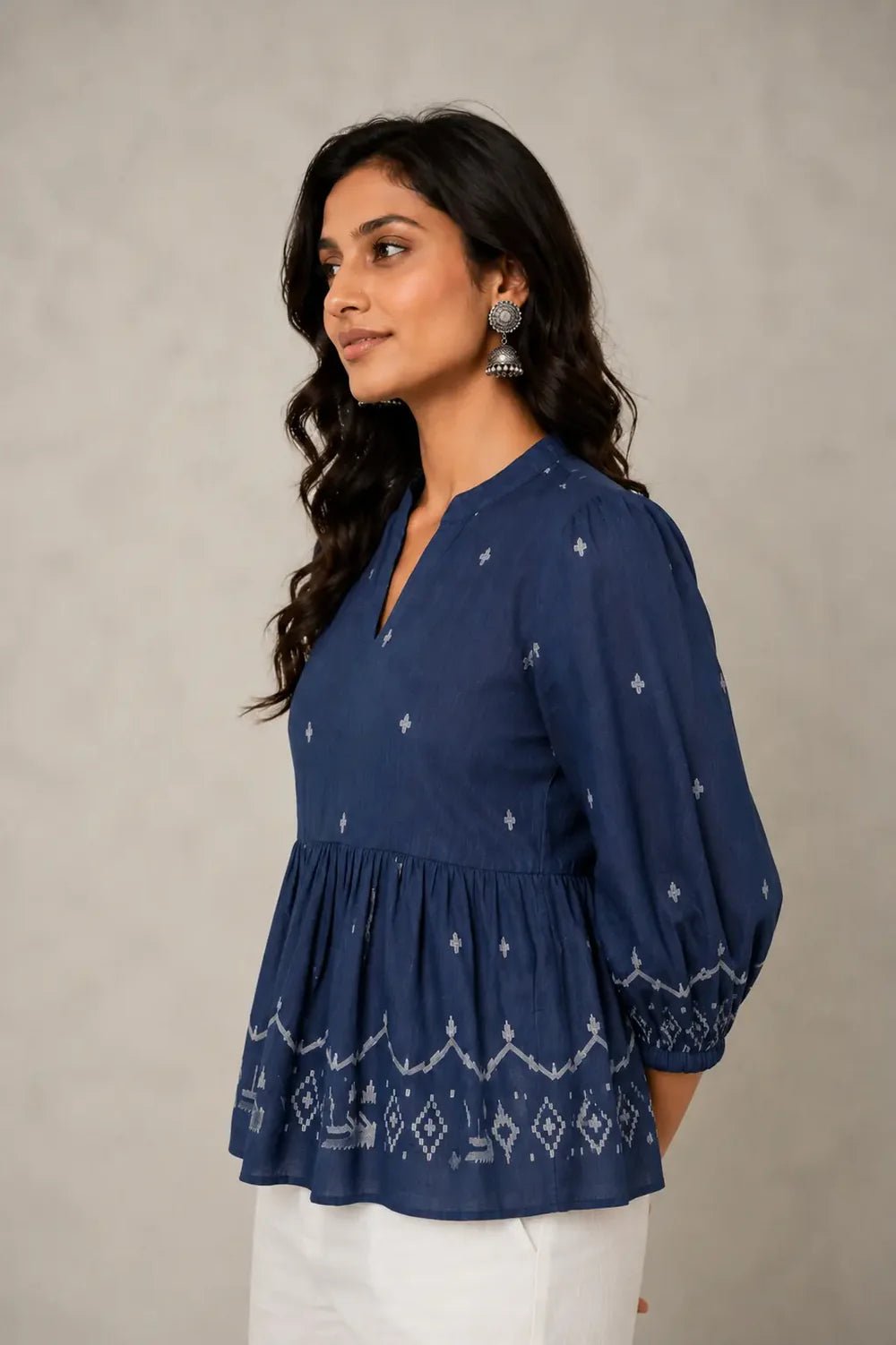 Handloom Indigo Jamdani Peplum Top - CiceroniTopsSutra Art of Clothing