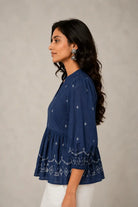 Handloom Indigo Jamdani Peplum Top - CiceroniTopsSutra Art of Clothing