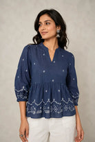 Handloom Indigo Jamdani Peplum Top - CiceroniTopsSutra Art of Clothing