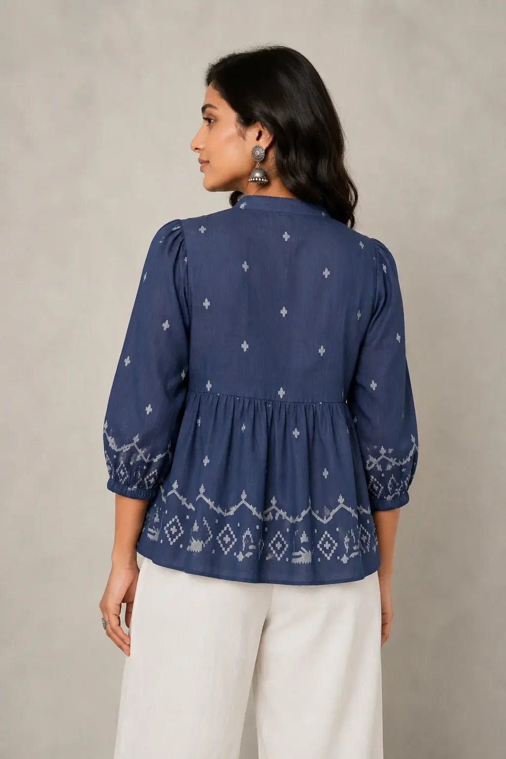 Handloom Indigo Jamdani Peplum Top - CiceroniTopsSutra Art of Clothing
