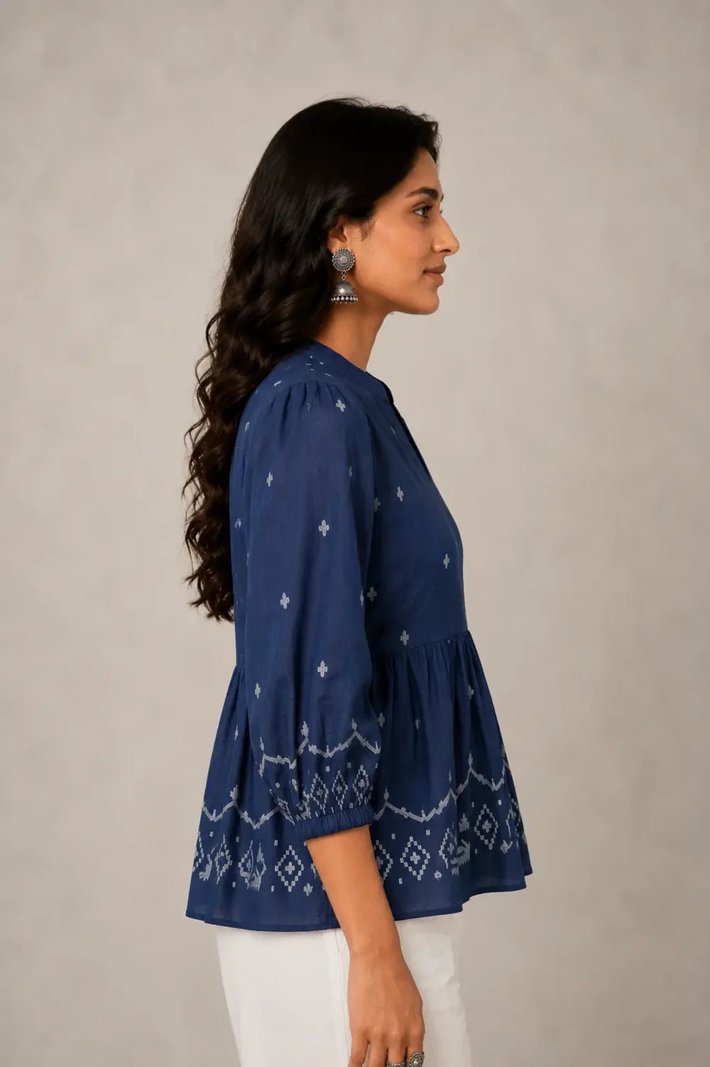 Handloom Indigo Jamdani Peplum Top - CiceroniTopsSutra Art of Clothing