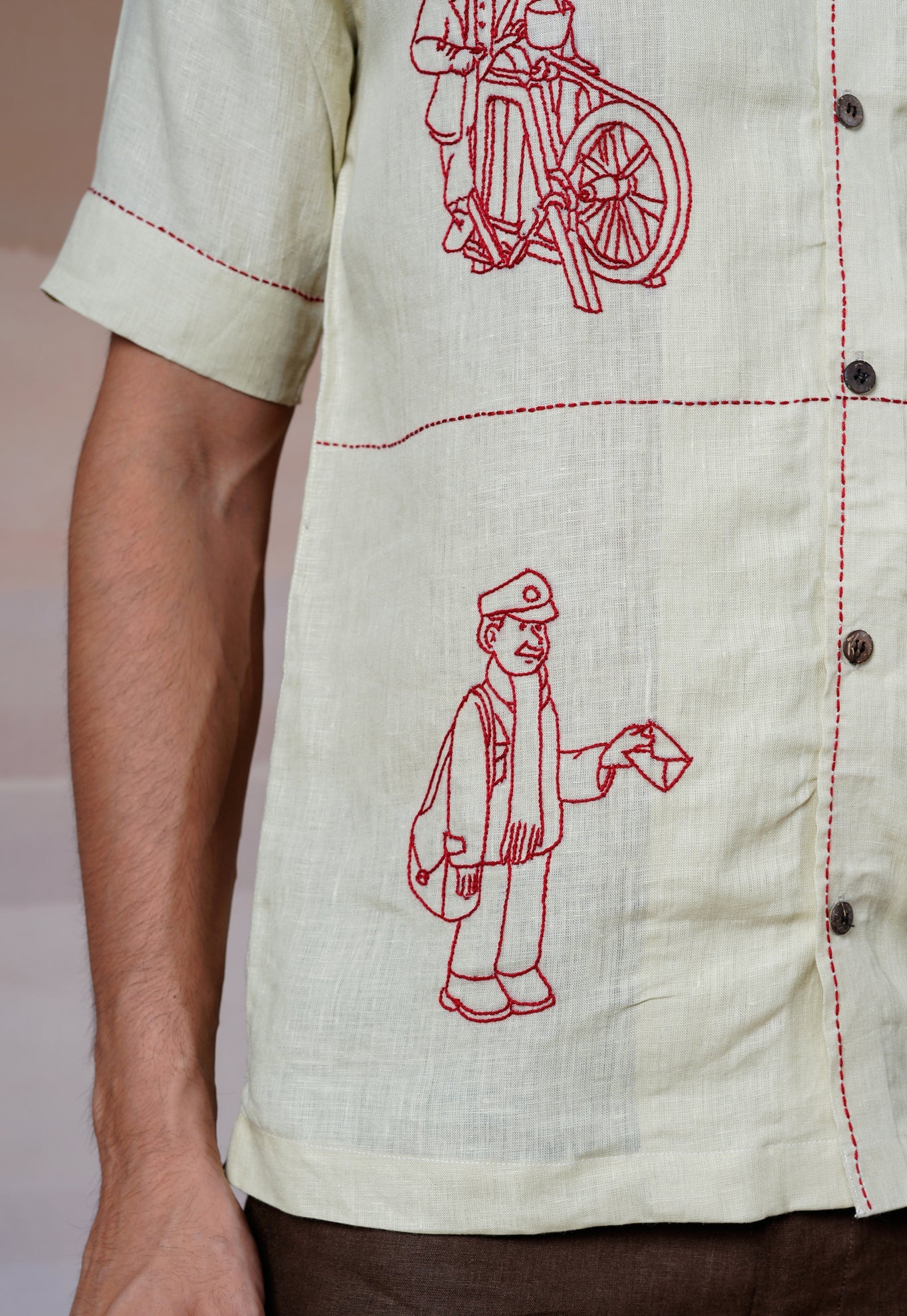 Hands at Work - Hand Embroidered Unisex Linen Shirt - CiceroniShirtsCultura Studio