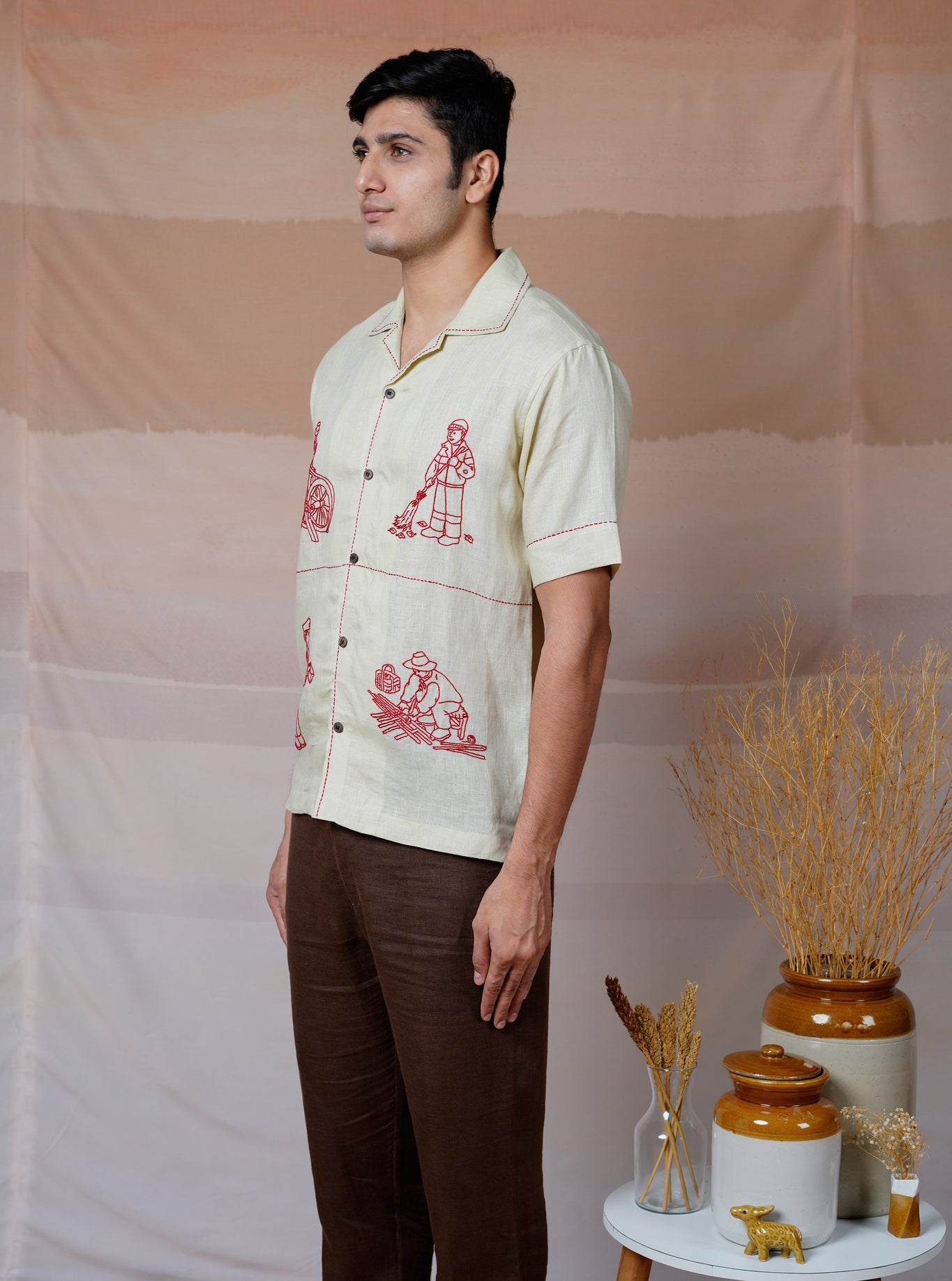 Hands at Work - Hand Embroidered Unisex Linen Shirt - CiceroniShirtsCultura Studio